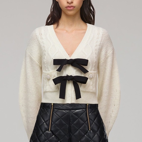 Self Portrait Knit Cardigan Sweater With Bows - Picture 3 of 5